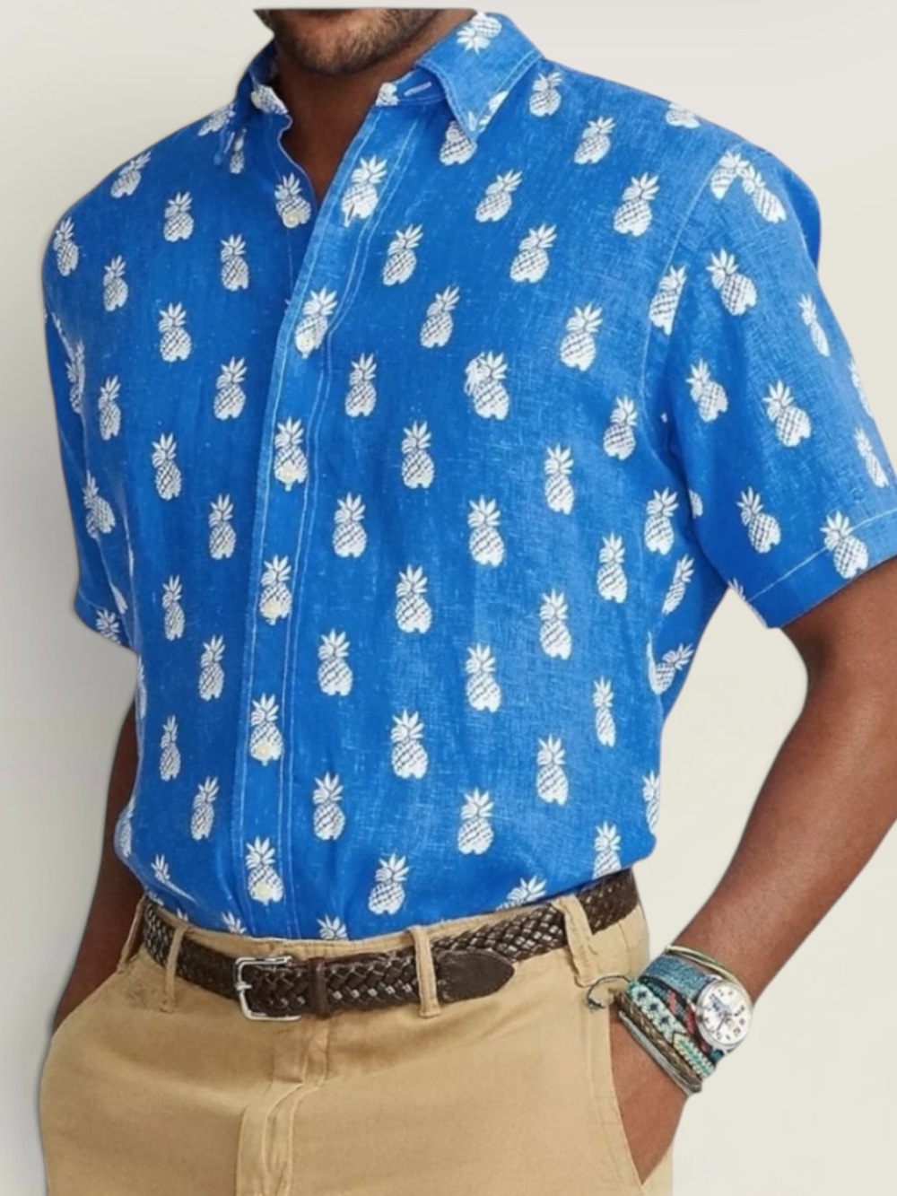 RALPH LAUREN CLASSIC FIT LINEN PINEAPPLE SHIRT